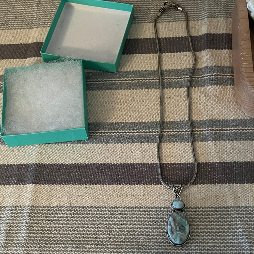 Larimar Silver and Turquoise Pendant Necklace
